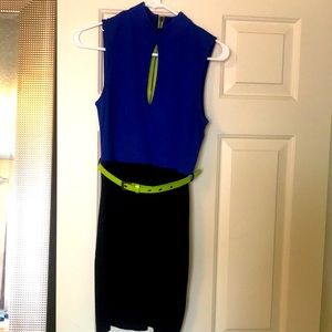 Blue and black bodycon dress